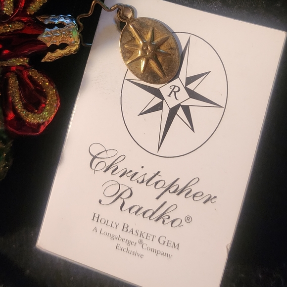 authentic collectible Christopher Radko hand crafted basket of holly - Picture 2 of 5